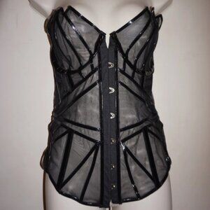 Agent Provocateur Jet Corset size AP 5 (XL) Black Tulle with Vinyl NWT